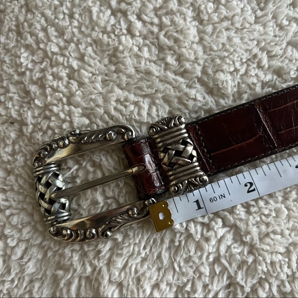 Brighton brown leather croco belt silver hardware M - Picture 2 of 8